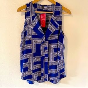 Evereve Allison Joy Royal Blue Sleeveless White Frame Print Split Neck-Medium